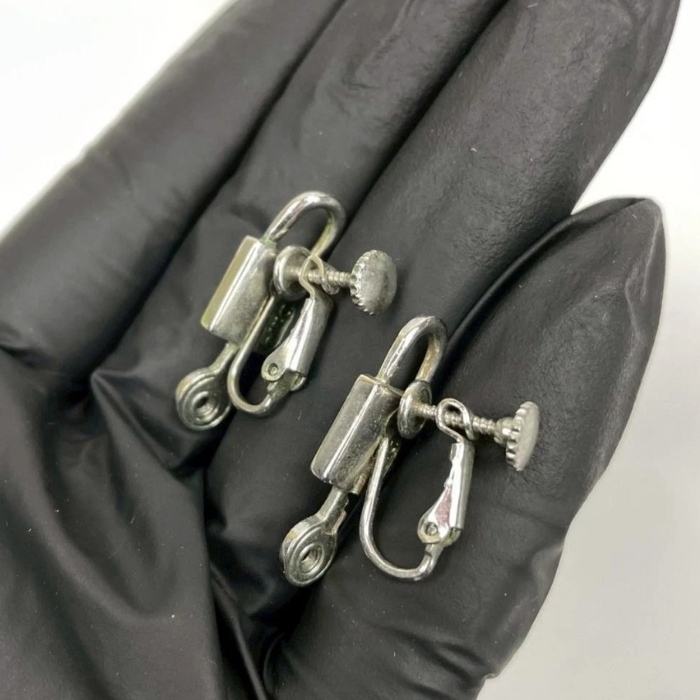 RARE Vintage Dior Lock Key Padlock Clip On Screw Back Earrings Silver Tone Logo - Picture 4 of 8